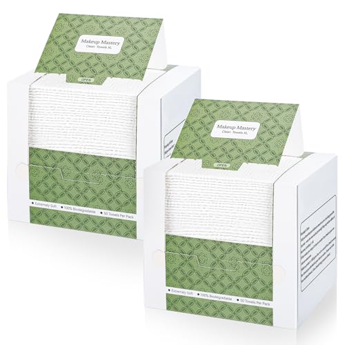 Disposable Face Towels Value Pack (2-Pack, 100 Count) - 10"X12" Biodegradable Facial Towelettes for Sensitive Skin, Extra Soft & Thick Makeup Remover Dry Wipes