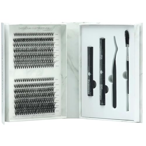 Cluster Lash Extension Kit ? Natural Look, Reusable At-Home Lash Kit, DIY Segment Lashes, Mink-Style Clusters with Bond & Seal D Curl / 8mm?16mm