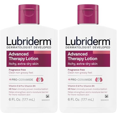 Lubriderm Advanced Therapy Fragrance-Free Moisturizing Hand & Body Lotion + Pro-Ceramide,Intense Hydration for Itchy,Extra Dry,& Sensitive Skin,Non-Greasy,Hypoallergenic,6 fl. oz,(Pack of 2)