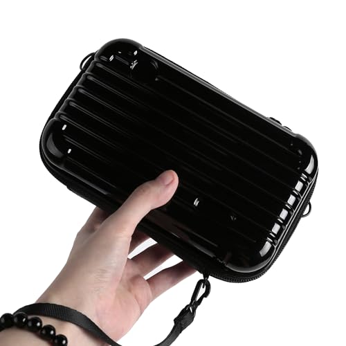 Black Hard Shell Cosmetics Case Carrying Hard Bag for Toiletry Storage Cross Body Bag with Shoulder Strap for Detachable Grip Rope and Shoulder Strap for Travel