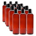 Cornucopia Brands 8oz Plastic Bottles w/Disc Top Flip Cap (18-Pack); BPA-Free Containers For Shampoo, Lotions, Liquid Body Soap, Creams (8 ounce, Amber Brown)
