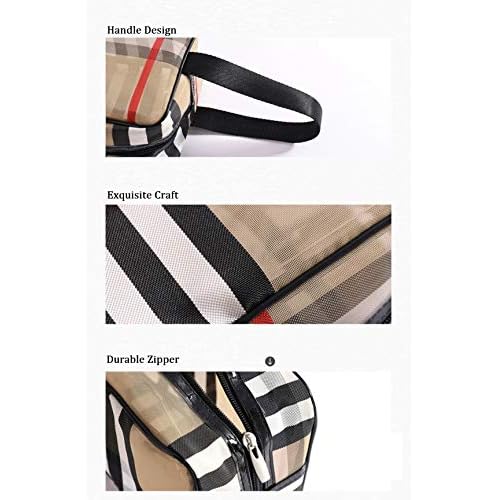 PVC Stripe Cosmetic Bag Waterproof Zipper Makeup Bag Multifunctional Large Capacity Mesh Bathroom Travel Storage Portable Bag Easy to Organize for Women Girl Khaki