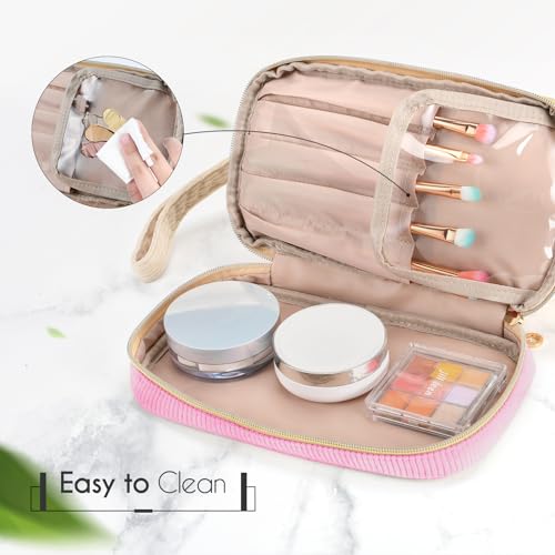 Birthday Gifts for Girls, Personalized Initial Make up Bag 18th Birthday Gifts for Girls Women, Travel Make up Bag Cosmetic Bag Preppy Stuff Bag for Her Mom Girlfriend Wife Teacher - Pink F