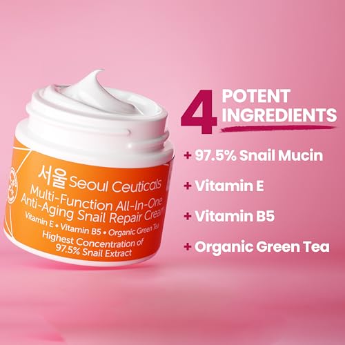 Korean Skin Care Set - Snail Mucin Glow Kit Contains Snail Hyaluronic Acid Serum + Snail Turmeric Mask + Snail Eye Cream + Snail Face Cream Moisturizer