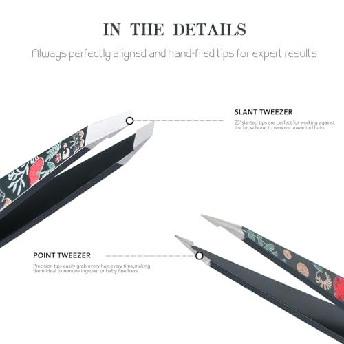 Tweezers - Pointed Slant Tweezer Set - Precision Tweezers for Women and Men Facial Hair, 420 Stainless Steel Pointed Slant Tweezers for Any Unwanted Hair; Ingrown Hair & Eyebrows, Includes Travel Case