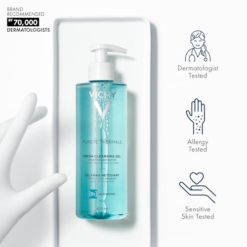 VICHY Puret? Thermale Fresh Cleansing Gel, Formulated With Glycerin & Niacinamide, Gentle Gel Cleanser & Makeup Remover, Removes Impurities Without Overdrying, Safe For Sensitive Skin & Eyes