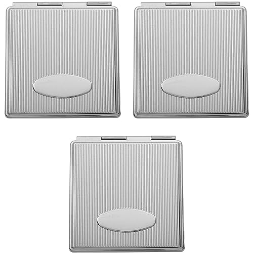 Stephanie Imports Set of 3 Engraveable Grooved Pattern Double Sided Magnifying Compact Mirrors (Silver, Large Square)