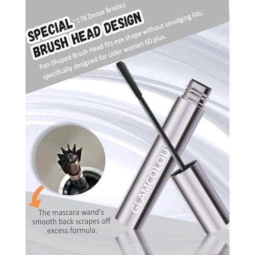 Mascara for Older Women 60 Plus, 2PCS Black Waterproof Mascara Volume and Length for Mature Women, Lengthening - Thin Long Lasting No Clumps Volumizing Mascaras Primer Ideal for Sensitive Eyes 01