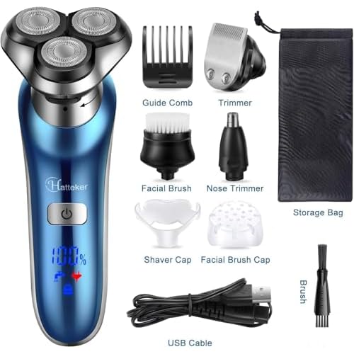 Hatteker Electric Shaver for Men Trimmer for Men Cordless Rechargeable Beard Nose Hair Face Trimmer Rotary Razor USB Groomer Waterproof Wet Dry 4 in 1