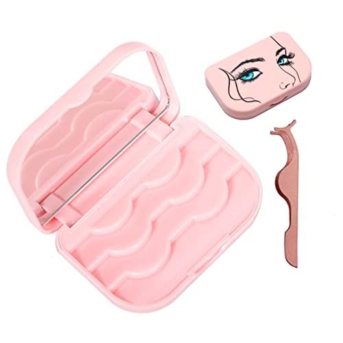 False Eyelash Case Lash Case Organizer Lash Container Box Empty Cosmetic Case Magnetic Eyelashes Storage Box with Mirror , Eyelashes Packaging Travel Storage Box Eyelash Bag(Light Pink)