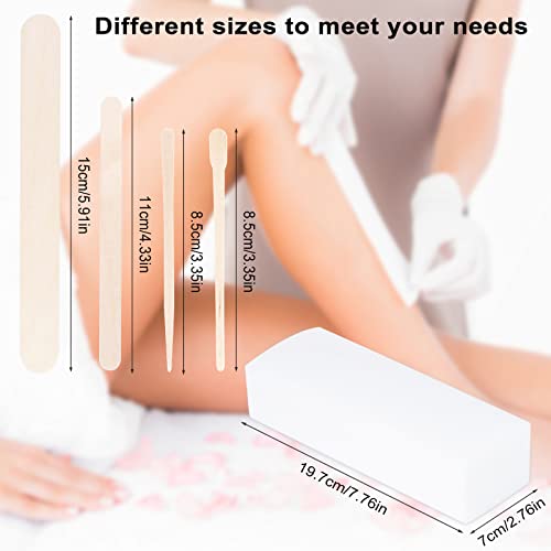 400Pcs Wax Strips Sticks Kit, FULANDL Wooden Wax Applicator Sticks, 300 Small Medium Large Eyebrow Waxes Spatulas with 100 Non-Woven Paper Strip for Women Men Body Hair Removal
