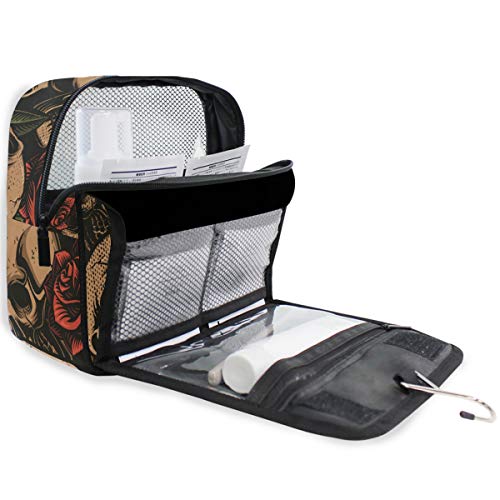 ALAZA Skull With Rose Vintage Travel Toiletry Bag Hanging Multifunction Cosmetic Case Portable Makeup Pouch Organizer with Hook