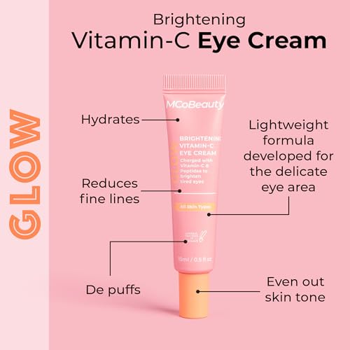 MCoBeauty - Glow Brightening Vitamin C Eye Cream - Hydrating, Radiance-Boosting Eye Moisturiser - Contains Ascorbic Acid - Vegan, Cruelty Free Skin Care
