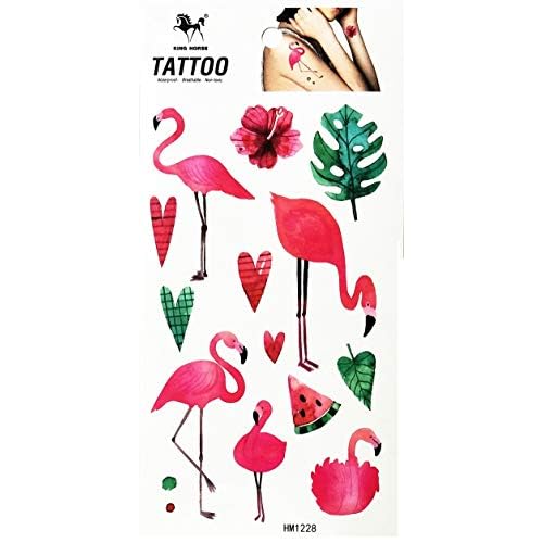 Tattoos 2 Sheets Pink flamingo bird animal Temporary Tattoo 3D Fake Waterproof for Man Women Girls Lower Back Shoulder Neck Arm