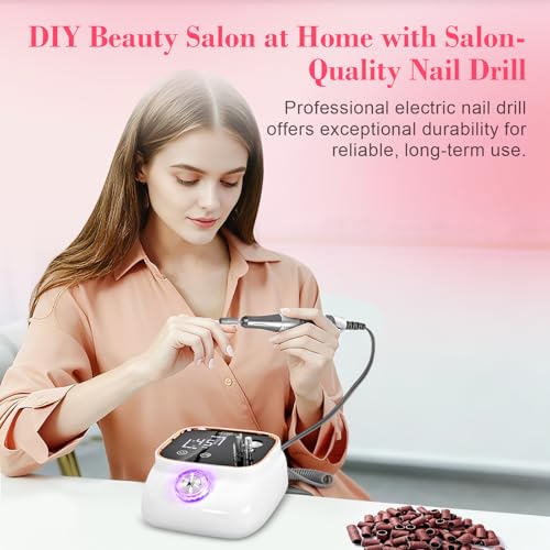 Premium Professional Electric Nail Drill & File Kit ? 45,000 RPM High-Speed Handpiece with LCD Display, 7 Versatile Bits, Low Noise & Heat, Perfect for Salon & Home Use(White)