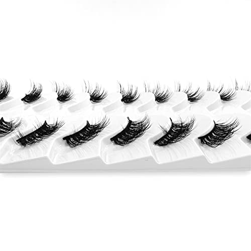 CB Value Pack 20 Pairs/ 2 Trays 3D Fluffy Half Lash Strip, 3/4 Length Cat-Eye False Eyelashes, Black Band Natural Look Wispy Soft Strip Lashes, Multiple Styles, 02 x 2 Trays