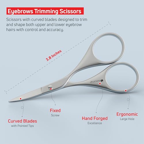 Suvorna Premium Beard & Mustache Set with Beard scissors for men - Facial Hair/Nose/Eyebrow Scissors - Slant Tweezers (4 Pcs Dark Blue)