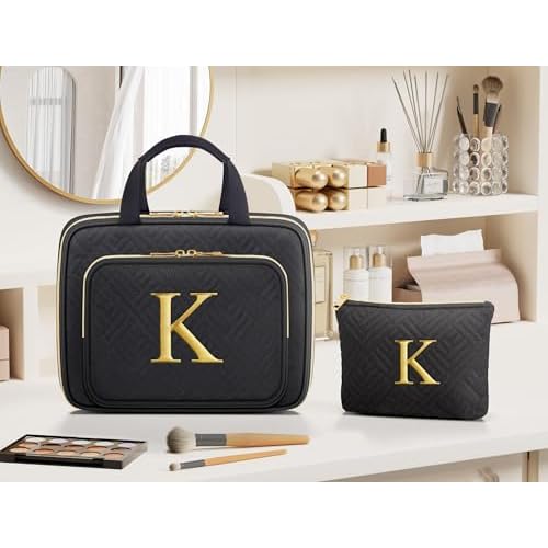 Personalized Gifts for Women, Initial Toiletry Bag Hanging Travel Organizer & Makeup Cosmetic Bag with Embroidery Letter Teacher Appreciation Gift Birthday Valentines Gifts for Mom Wife Friend Sister