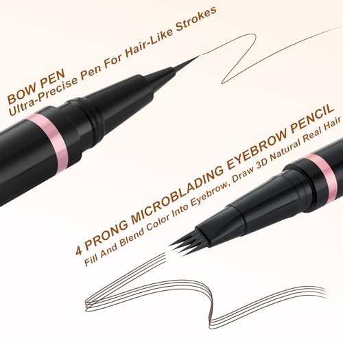Eyebrow Pencil, 2-in-1 Waterproof Eyebrow Pen with 4 Tip Brow Pen and Ultra-Precise Brow Pencil, with Dual-ended Eyebrow Brush, Eyebrow Makeup for Natural Looking Eyebrows - Dark Brown
