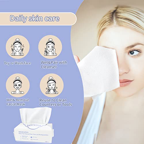 Disposable Face Towel, MSOEUESO Cotton Facial Tissues, Dry Face Cloths, Thick Facial Wipes, Makeup Remover Wipes, Ultra Soft for Adults and Baby 100 count, 1 pack