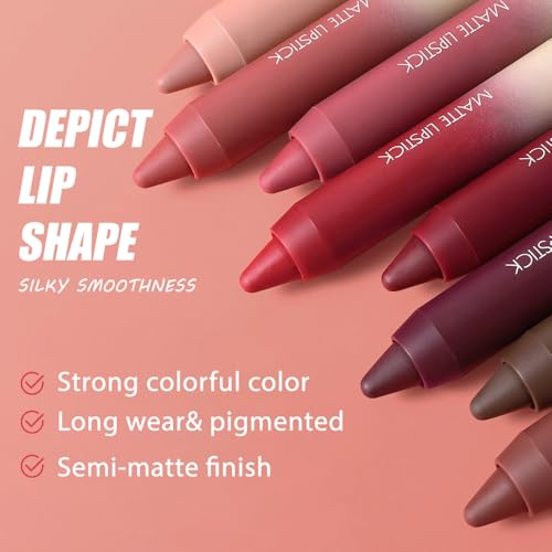 Matte Lip Lipstick Crayon Lip Liner Thick Pencil, High-Pigment Outline lips, Non-sticky Matte Velvet Texture, Waterproof & Smudge-Proof Longwear Pigmented, Fit for all tones 06#