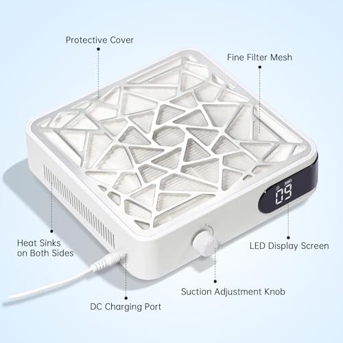 Nail Dust Collector, Powerful Vacuum Fan Vent Dust Collector Extractor Dust Suction Machine for Acrylic Nails Polishing, Nail Salon&Home, White