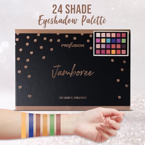 Profusion Cosmetics Jamboree 24 Shades Eyeshadow Palette ? Highly Pigmented Matte & Shimmer Finishes, Blendable Neutral & Bold Colors, Vegan & Cruelty-Free Makeup Kit