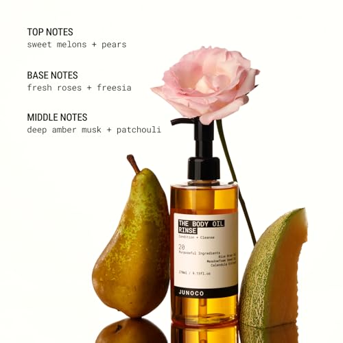 JUNO & Co. Body Oil Rinse Shower Cleanser, Hydrating Wash with Rice Bran, Meadowfoam Seed & Calendula, Softening & Balancing for Dry or Sensitive Skin, Unisex, Daily Use Formula, 9.13 fl oz.