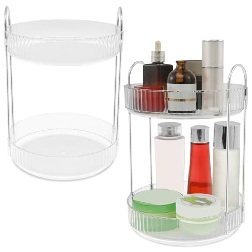 Rotating Makeup Organizer 360¡ÆRotating Skincare Organizer Large Capacity Rotating Cosmetic Organizer 2 Layers Rotating Vanity Organizer Practical Rotating Dresser Organizer for Countertop (Clear 2PCS)