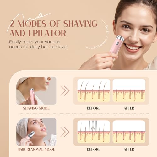 Facial Hair Remover for Women, 2-in-1 Epilator for Women with LED Light USB Rechargeable Portable Electric Epilators Painless Lady Shavers for Face, Lip, Chin, Leg, Arms, Bikini