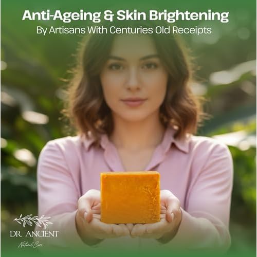 Dr.Ancient Turmeric Soap Bar, Organic Soap Bars Handcrafted the Traditional Way, Natural Chemical-Free, Vegan, Used for Face Wash, Body Wash, and Hand Cleansing, Moisturizing, Nourishing Care