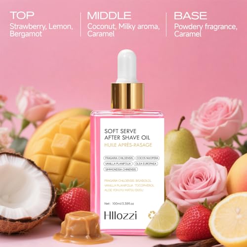 After Shave Oil Women for Ingrown Hair and Razor Burns, Razor Bumps Stopper Soothing & Hydrating Post Shave Oil, Fast Absorption, Sensitive Skin Safe, 100ml, Strawberry and Vanilla