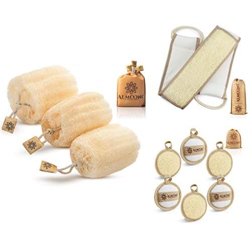 Premium Natural Egyptian Shower Loofah Sponge, Back Scrubber, and Facial Loofah Bundle, Made with Natural Egyptian Shower Loofah Sponge That Gets Your Body Clean