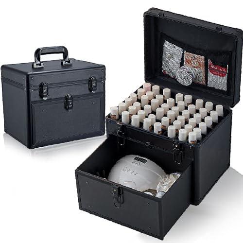 Professional Nail Polish Case Organizer, Nail Box Organizer Case with Double Layer Aluminum for Nail Organizers and Storage Suitable for Nail Tech, Nail Kit-Black