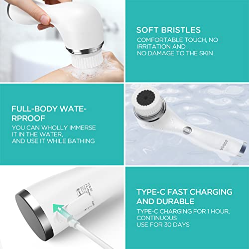 Facial Cleansing Brush Rechargeable, Spin Face Wash Brush IPX7 Waterproof Electric Face Scrubber Exfoliator, 3 Speeds & 5 Brushes for Cleansing and Exfoliating, White