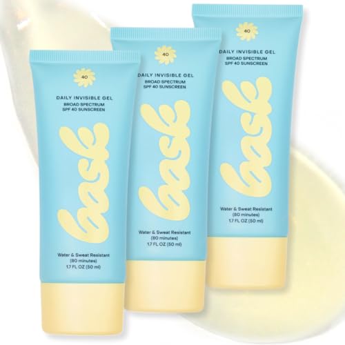 Bask Suncare SPF 40 Daily Invisible Gel Face Sunscreen - Broad Spectrum Protection, Fragrance Free, Hydrating, Lightweight & Non-Greasy, Dermatologist Recommended, 1.7 fl oz (Value Pack of 3)