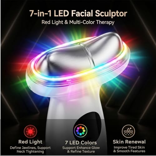 Cold Heat Facial Massager for Face & Neck, Wireless Face Massager Tool with Red Light Gua Sha, Face Sculpting Tool to Reduce Puffiness, Tighten Jowls, Lift & Glow, Gentle Daily Skincare Device