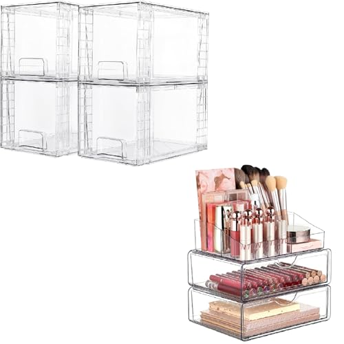 Vtopmart 4 Pack Storage Drawers and 3 Tier Makeup Organizer