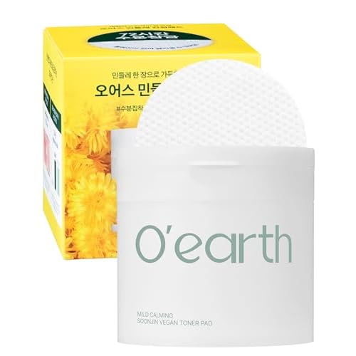 O¡¯Earth Mild Calming Vegan Toner Pad - Dual-Textured, Exfoliating, Soothing, Moisturizing with Dandelions & Hyaluronic Acid, EWG Green Certified, 90 Pads