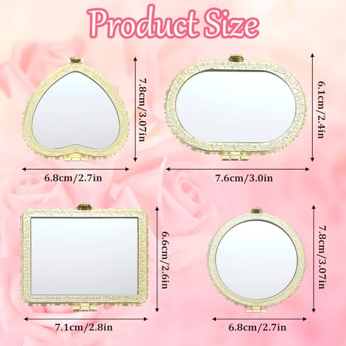 16 Pcs Compact Mirrors for Purse Bulk Small Flower Pocket Mirror Vintage Portable Floral Folding Tea Party Favors Return for Women Birthday Wedding Makeup Travel, Gold Edge