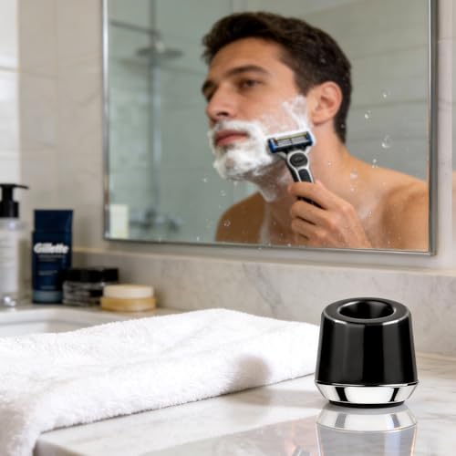 ERAVOR Men's Shaving Razor Stand, Zinc Alloy, Safety Razor Holder Base, Opening Dia 0.75" (1.9cm), Razor Holder for Men (Black)