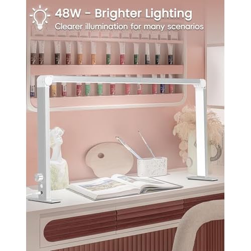 Foldable Half Moon Light for Nail Desk, 48W Square Nail Table Lamp, 33in LED Desk Lamp with Knob, 3 Modes 3000-6000K Dimmable (Silver)