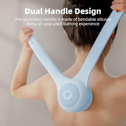 Electric Body Brush Back Scrubber for Shower + Descaling Brush Head, Sky Blue