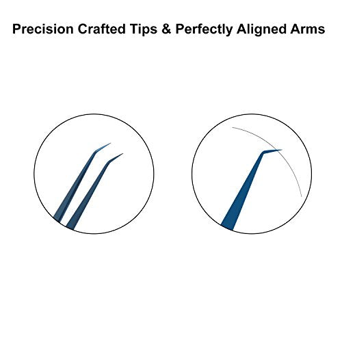 Tweezers for Eyelash Extension Hand Crafted Surgical Stainless Steel 45¡Æ Angular Tip. (Blue Titanium Coated.)