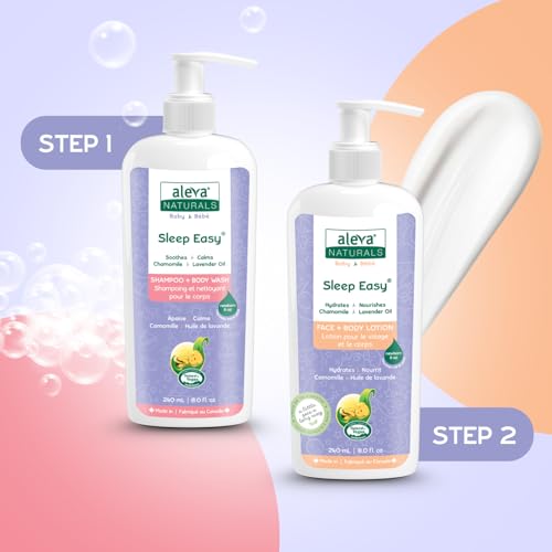 Aleva Naturals Hypoallergenic Sleep Easy Baby Hair and Body Wash for Kids and Toddlers, Plant-Based Organic Aloe Vera Formula with Lavender Scent, Gentle on Eyes and Sensitive Skin - 8 Fl Oz