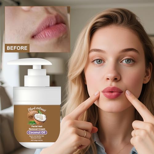 Facial Depilatory Cream, 100ML Coconut Facial Hair Removal Cream for Women for Upper Lip & Chin for Women for Sensitive Skin, Gentle and Non-irritating (/3.52 FL.OZ)