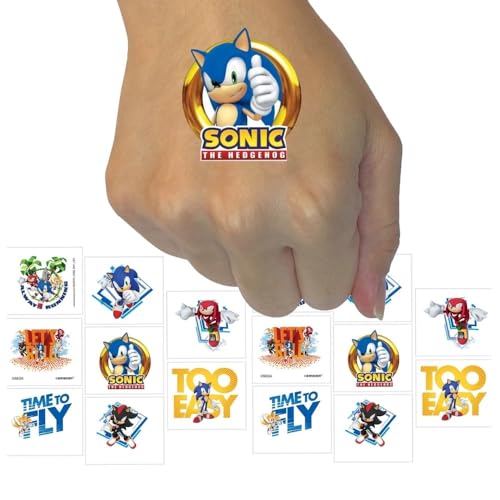 Vibrant Multicolor Sonic Temporary Tattoos - 2" x 1.75" (Pack of 8) - Perfect for Parties, Events, & Gifts