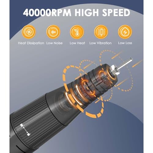 Portable Nail Drill Electric File: 40000RPM Professional Nail E-File for Acrylic Nails Remove Nail Gel Polish Manicure, Rechargeable Cordless Nail Drill Machine with Bits & Base for Salon Home, Black