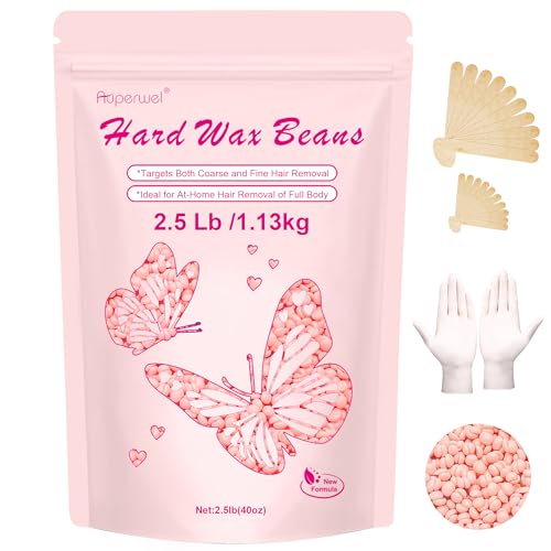 Wax Beads 2.5lb,Hard Wax Beads Suitable for Brazilian Bikini & Coarse Hair, Sensitive Skin Hard Wax for Hair Removal (Face/Body/Armpit), Refill Wax Bags for At-Home Waxing (Rose)