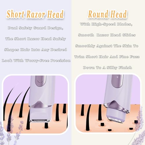 Bikini Trimmer for Women & Body Shaver | Dual Head Electric Razor for Pubic Hair with Multi-Guard Protection | Rechargeable with Display Smooth Trimming for Bikini, Face, Legs, Underarms, Arms